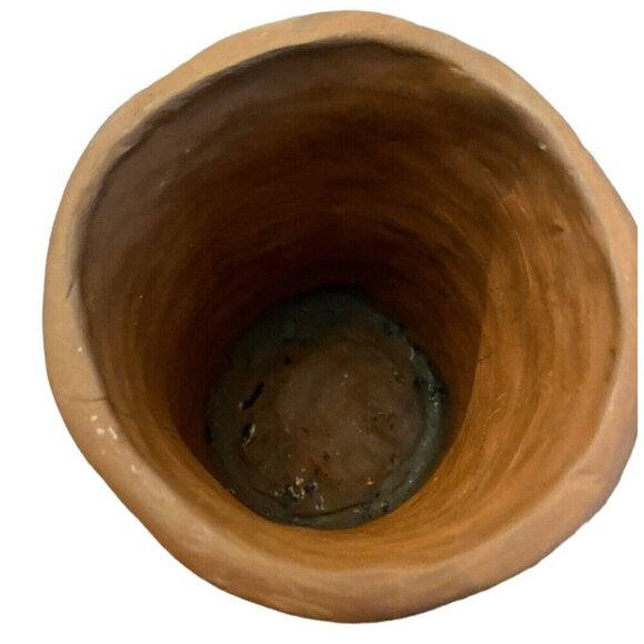 Primitive Clay Pot Pottery Folgers Can Coffee Handmade Signed 5.25" x 4" Origina - Picture 3 of 9